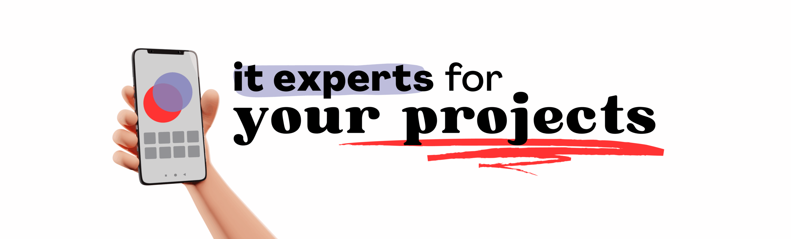 Illustration d'une main tenant un smartphone avec une interface mobile représentant un projet de développement d'application